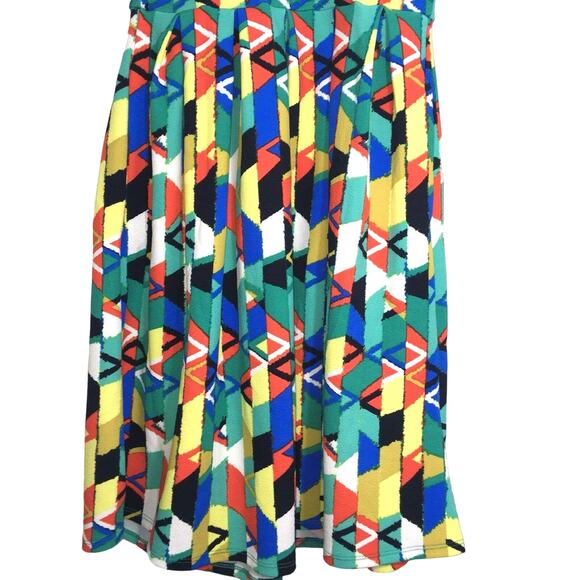 NEW LuLalRoe Amelia Dress Colorful Fit Flare Geometric Pattern Pleat Stretch XXS - Picture 8 of 16